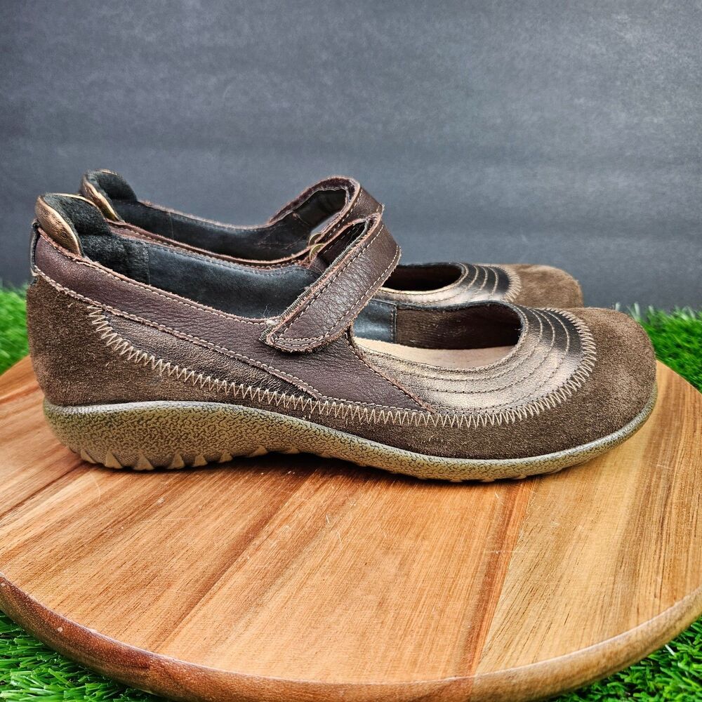 Naot Kirei Mary Jane Shoes Womens 38 Brown Leather Hook & Loop Round Toe Low